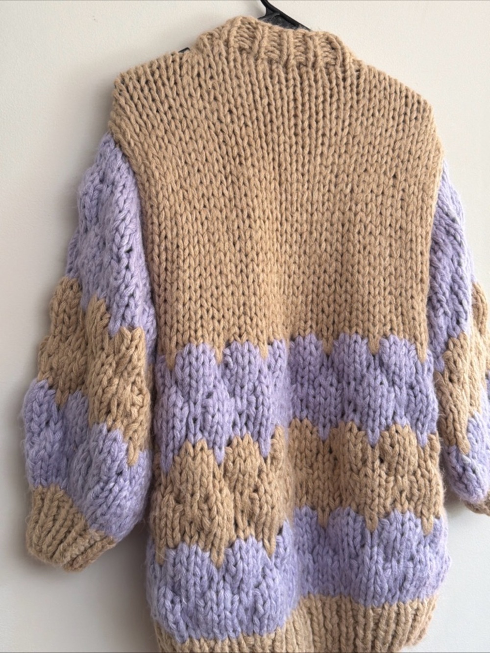 Anthropologie Beige and Lavender Chunky Knit Colorblock Cardigan - Picture 10 of 13